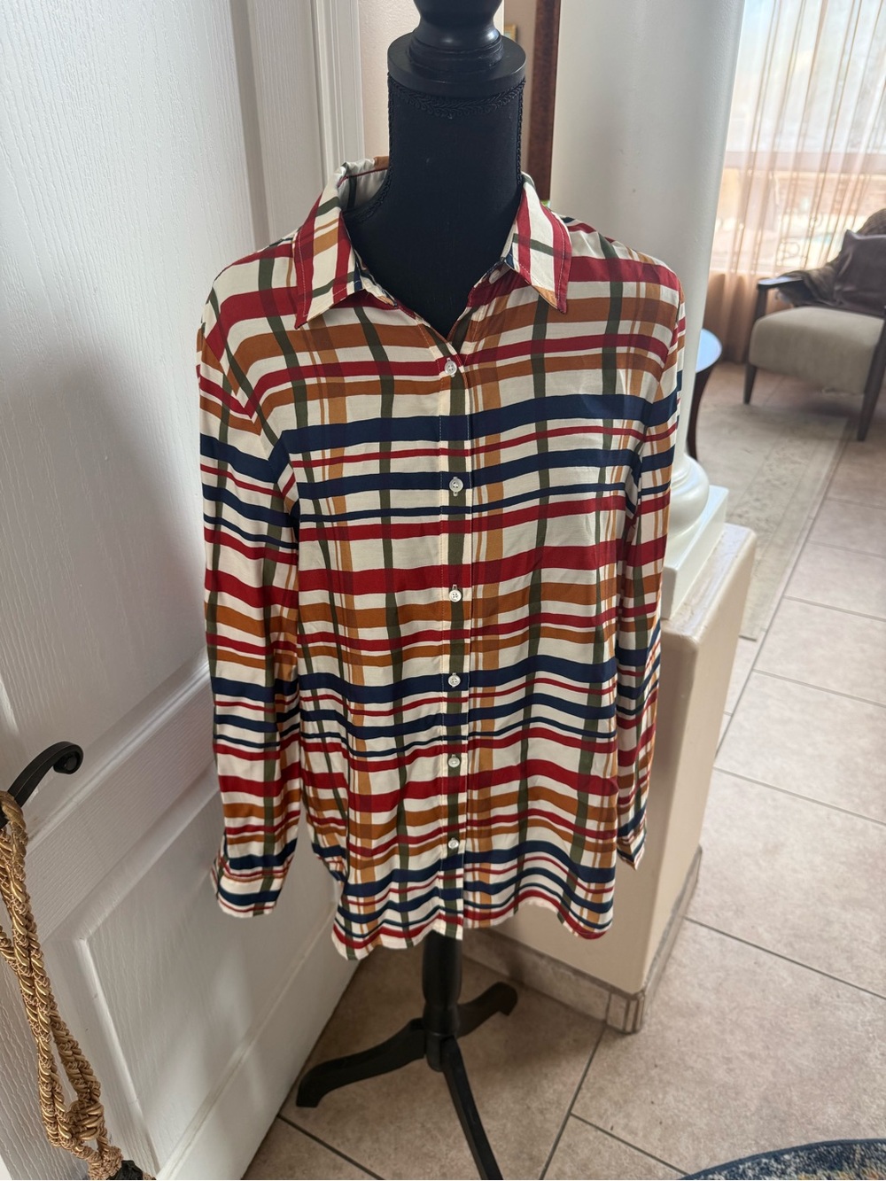 J.McLaughlin Classic Plaid Button-Down Shirt - Rust, Tan Navy & Brown Fall
